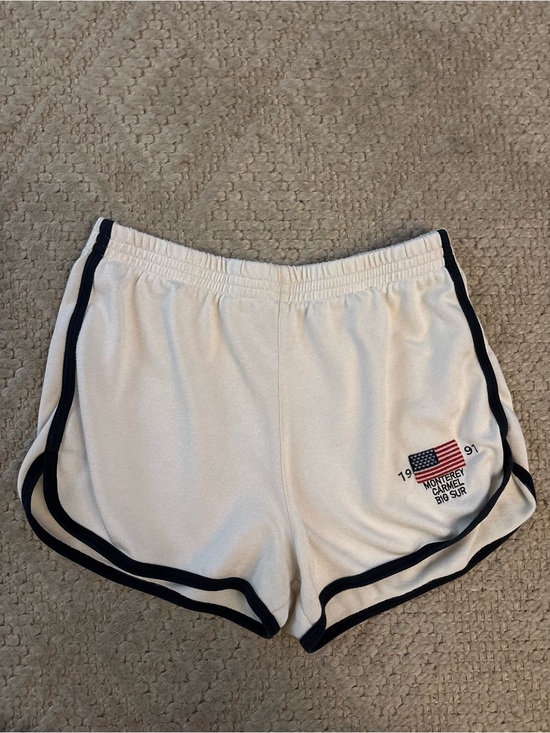 Brandy Melville Pants - Brandy Melville White Athletic Shorts with Navy Trim and Flag Patch